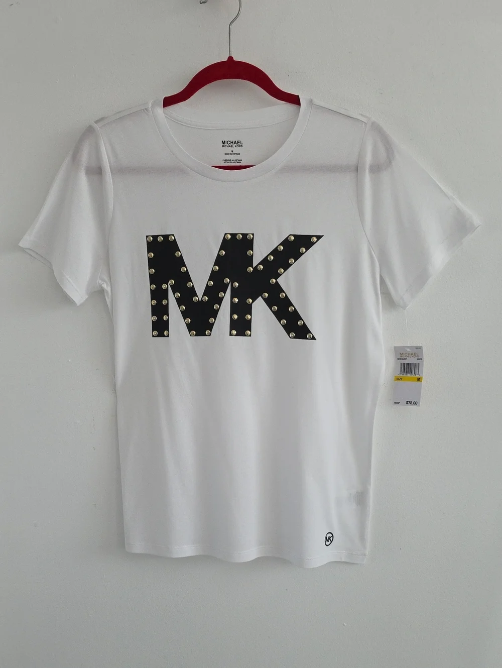 Michael Kors White Tee with Black MK Stud Logo